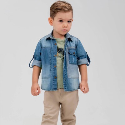 Wholesale Boy 3 Pieces Jsans Shirt T-shirt Trousers Set Suit 1-4Y Cool Exclusive 2036-22642 - Cool Exclusive