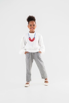 Wholesale Girl Trousers and Bluz Set Suit 8-12Y Moda Mira 1080-7121 Cream