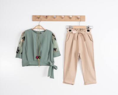 Wholesale Girls 2-Piece Blouse and Pants Set 3-7Y Moda Mira 1080-7021 Khaki