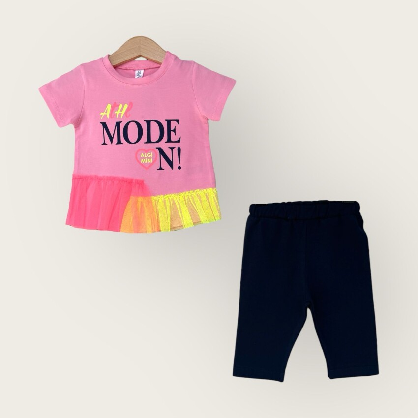 Wholesale Girls 2-Piece T-Shirt and Capri Set 1-4Y Algiy Mini 2047-3510TK - 2