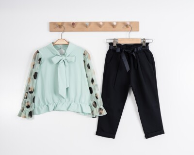 Wholesale Girls 2-Piece Blouse and Pants Set 3-7Y Moda Mira 1080-7033 Mint Green 