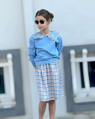 Wholesale Girl's 2pcs Skirt and Blouse Set 2-10Y KidsRoom 1031-8016-1 Blue