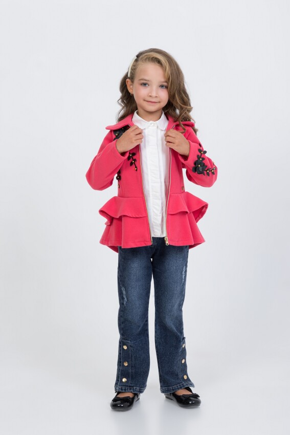 Wholesale Girl's 3-Piece Cashmere Jacket Jeans Pants and Shirt Set 2-6Y Miss Lore 1055-5714 - 4