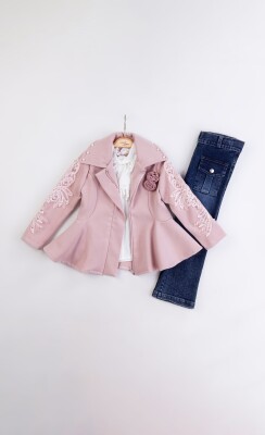 Wholesale Girl's 3-Piece Cashmere Jacket Jeans Pants Shirt Set 2-6Y Miss Lore 1055-5713 Pink