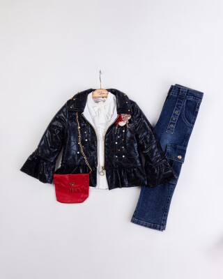 Wholesale Girl's 3-Piece Jacket Shirt Jeans Pants and Bag Set 2-6Y Miss Lore 1055-5712 Red