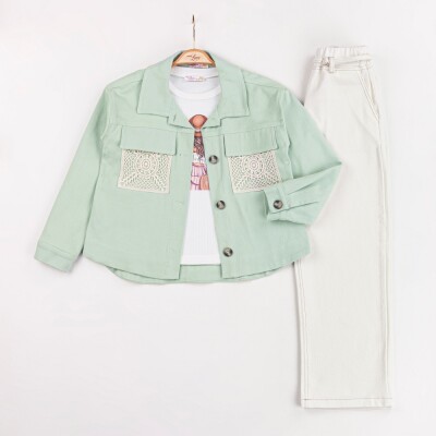 Wholesale Girls 3-Pieces Jacket, Body and Pants Set 6-10Y Miss Lore 1055-5612 Green