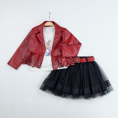 Wholesale Girls 3-Pieces Jacket, Body and Skirt Set 2-6Y Miss Lore 1055-5522 Red