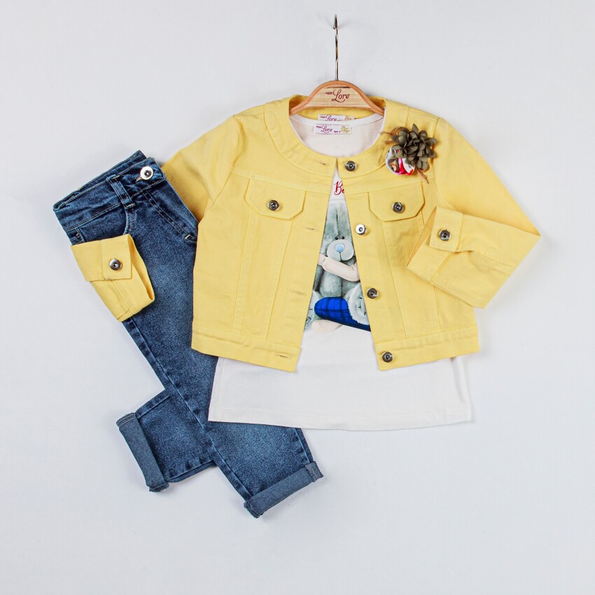 Wholesale Girls 3-Pieces Jacket, T-shirt and Denim Pants Set 2-6Y Miss Lore 1055-5303 - 1