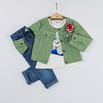 Wholesale Girls 3-Pieces Jacket, T-shirt and Denim Pants Set 2-6Y Miss Lore 1055-5303 - Miss Lore (1)