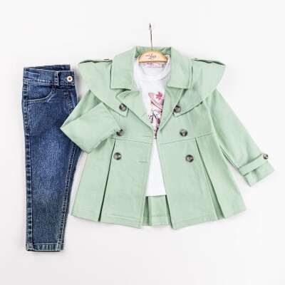 Wholesale Girls 3-Pieces Jacket, T-shirt and Pants Set 2-6Y Miss Lore 1055-5614 Green