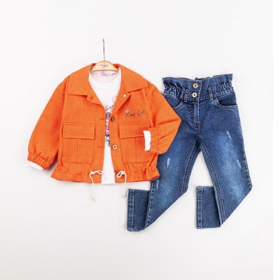 Wholesale Girls 3-Pieces Jacket, T-shirt and Pants Set 2-6Y Miss Lore 1055-5624 Orange