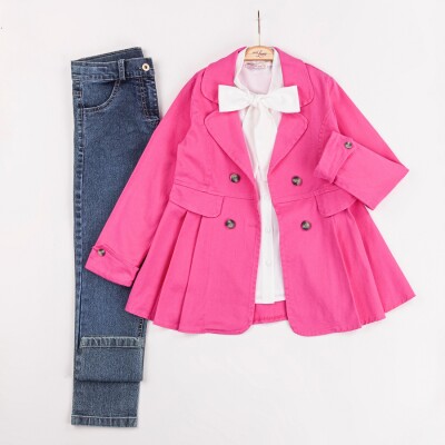 Wholesale Girls 3-Pieces Jacket, T-shirt and Pants Set 6-10Y Miss Lore 1055-5615 Fuschia