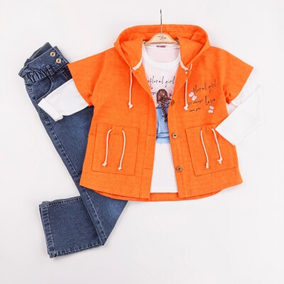 Wholesale Girls 3-Pieces Jacket, T-shirt and Pants Set 6-10Y Miss Lore 1055-5627 Orange