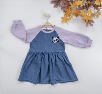 Wholesale Girls Denim Dress with Panda 3-6Y Busra Bebe 1016-22230 - 1