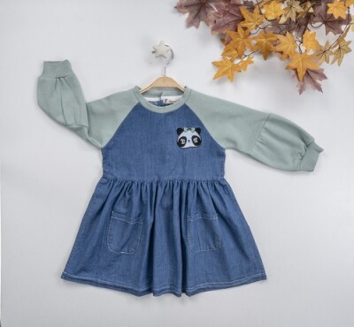 Wholesale Girls Denim Dress with Panda 3-6Y Busra Bebe 1016-22230 - 2