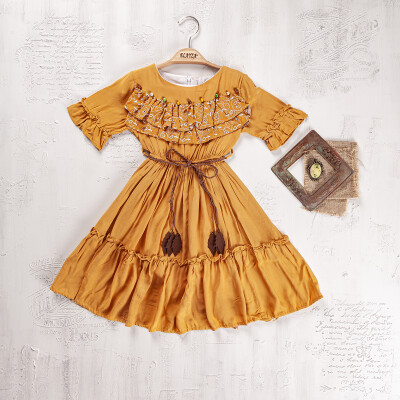 Wholesale Girls Dress 5-8Y Elayza 2023-2236 Mustard