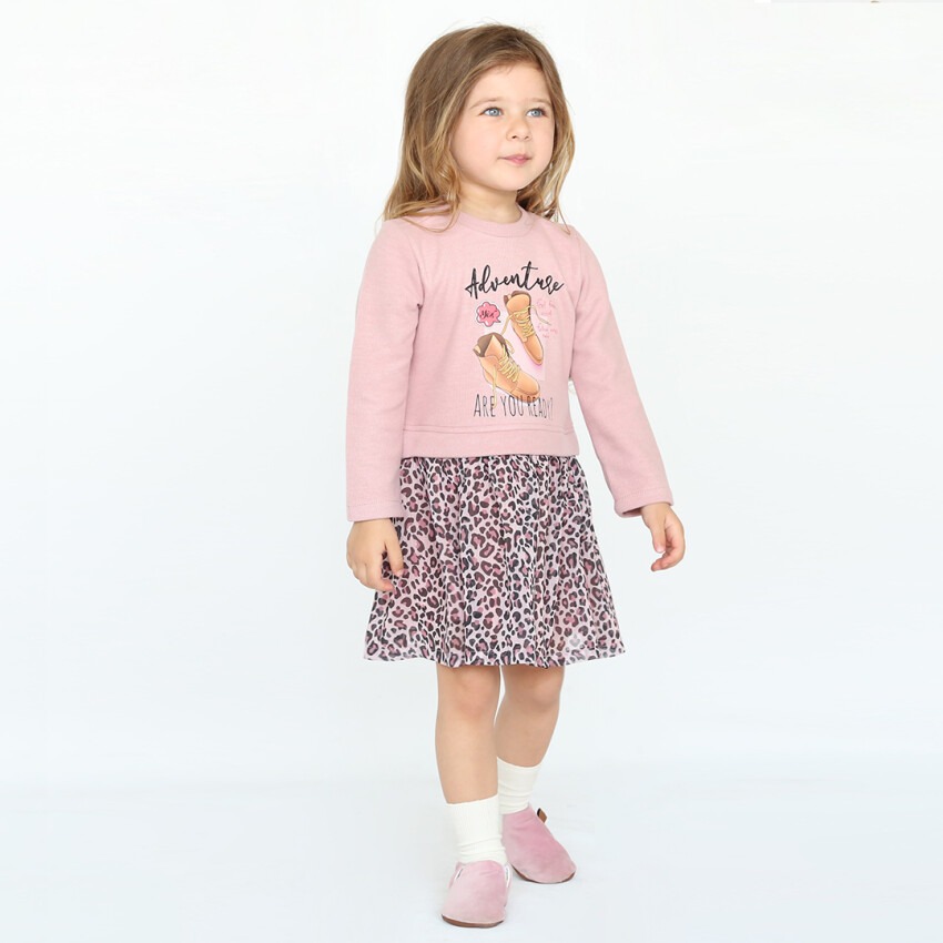 Wholesale Girls Dress with Leopard Printed 2-5Y Lilax 1049-5772 Girls Dress