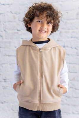 Wholesale Unisex Kids Basic Hooded Vest 1-12Y Zeyland 1070-252Z3YZD23 Beige